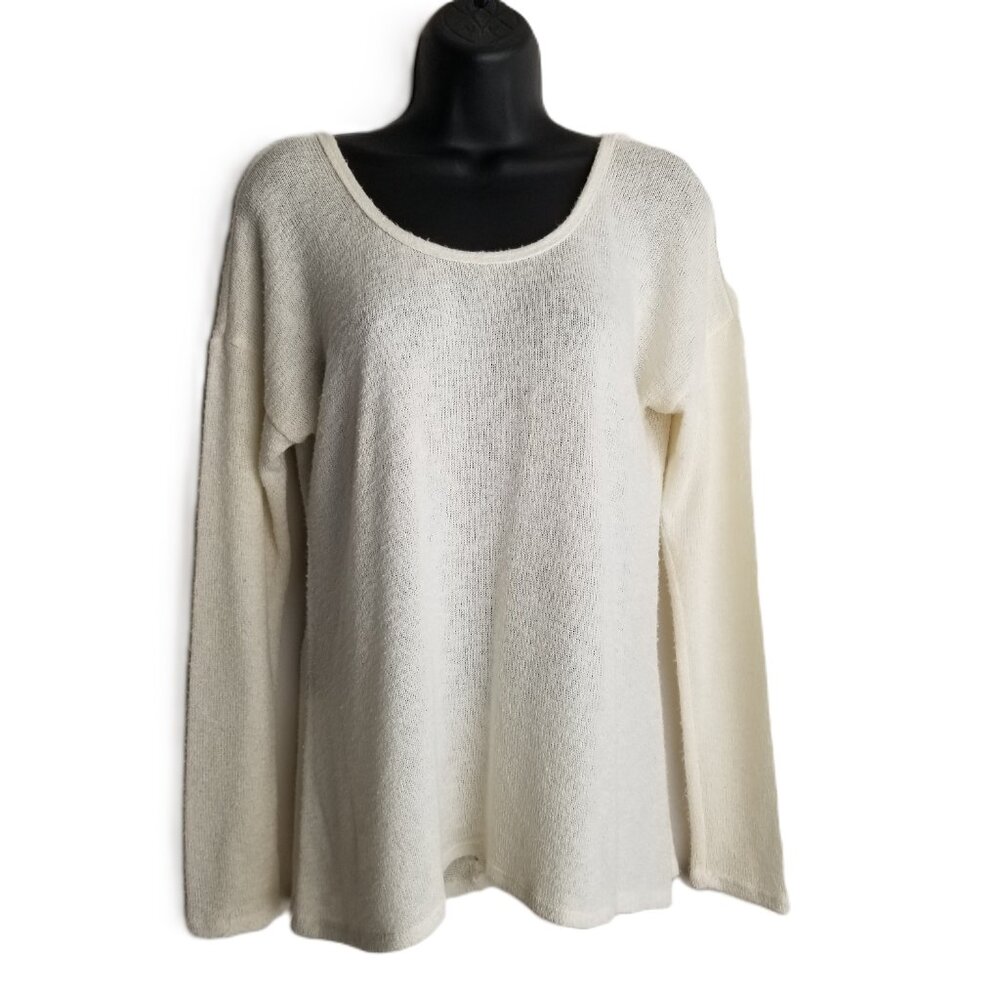 Charming Charlie Ruffle Sweater Size M Cream Romantic Minimalist Coastal